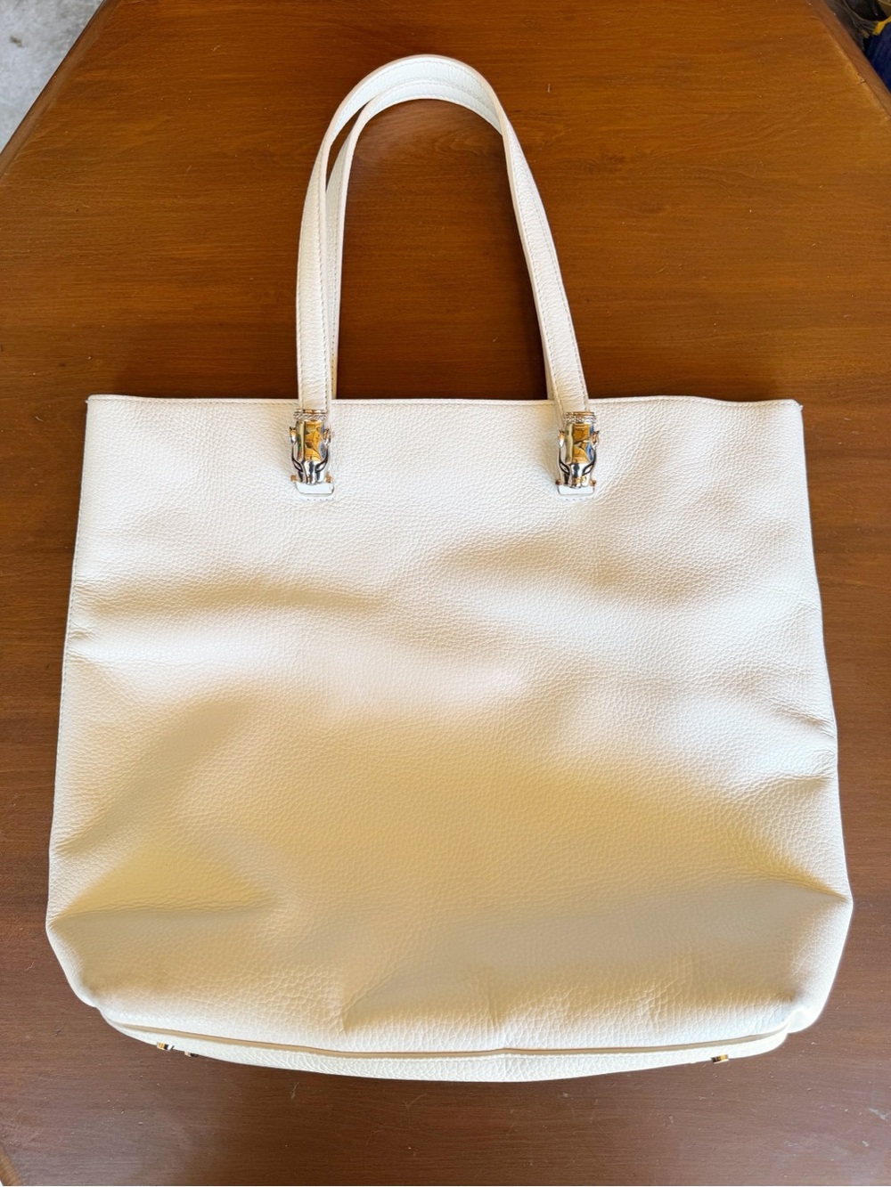 ROBERTO CAVALLI Class White Pebbled Leather Tote Bag Made in Italy